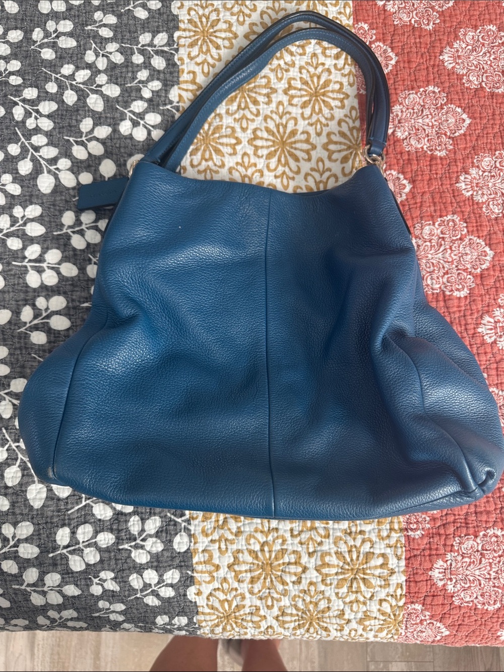 Coach Teal Blue Pebbled Leather Shoulder Hobo